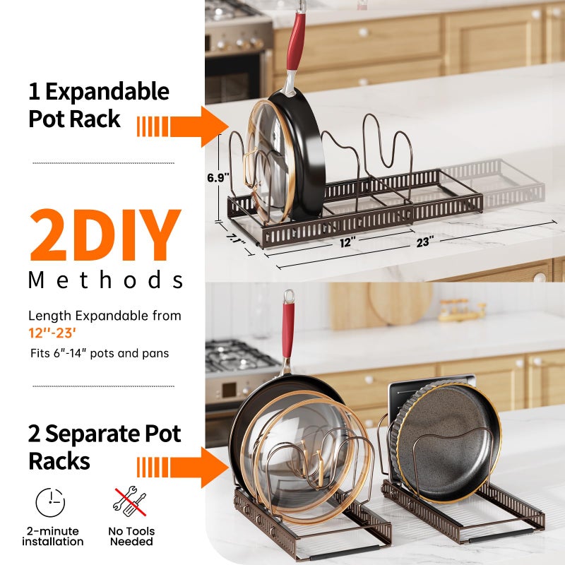 MUDEELA Pots and Pans Organizer under Cabinet, Expandable Pan Lids Organizers inside Cabinet with 12 Adjustable Dividers, Kitchen Storage Organization Pot Holder Cookie Sheet, Cutting Board Organizer - Image 2