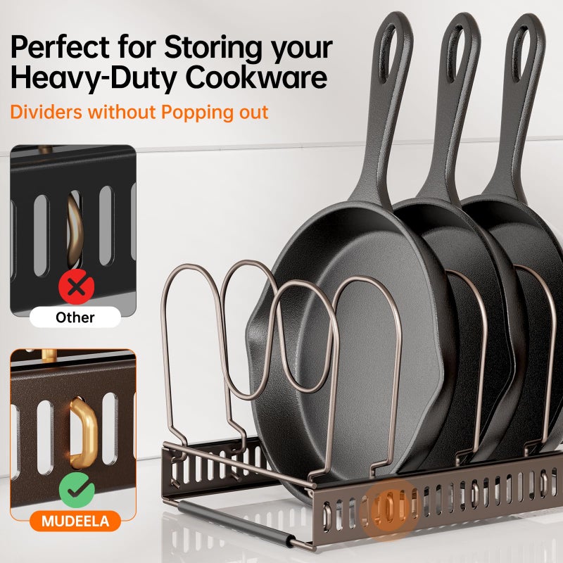 MUDEELA Pots and Pans Organizer under Cabinet, Expandable Pan Lids Organizers inside Cabinet with 12 Adjustable Dividers, Kitchen Storage Organization Pot Holder Cookie Sheet, Cutting Board Organizer - Image 3