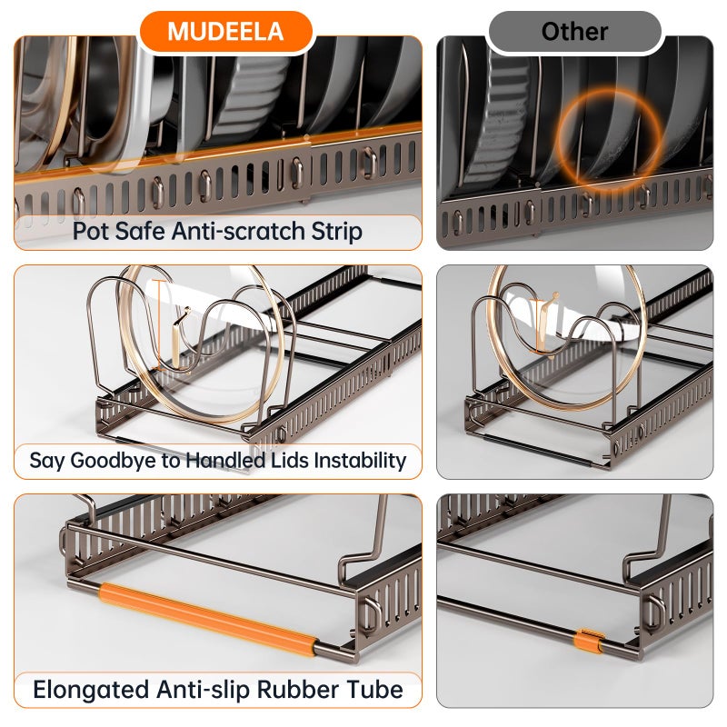 MUDEELA Pots and Pans Organizer under Cabinet, Expandable Pan Lids Organizers inside Cabinet with 12 Adjustable Dividers, Kitchen Storage Organization Pot Holder Cookie Sheet, Cutting Board Organizer - Image 4