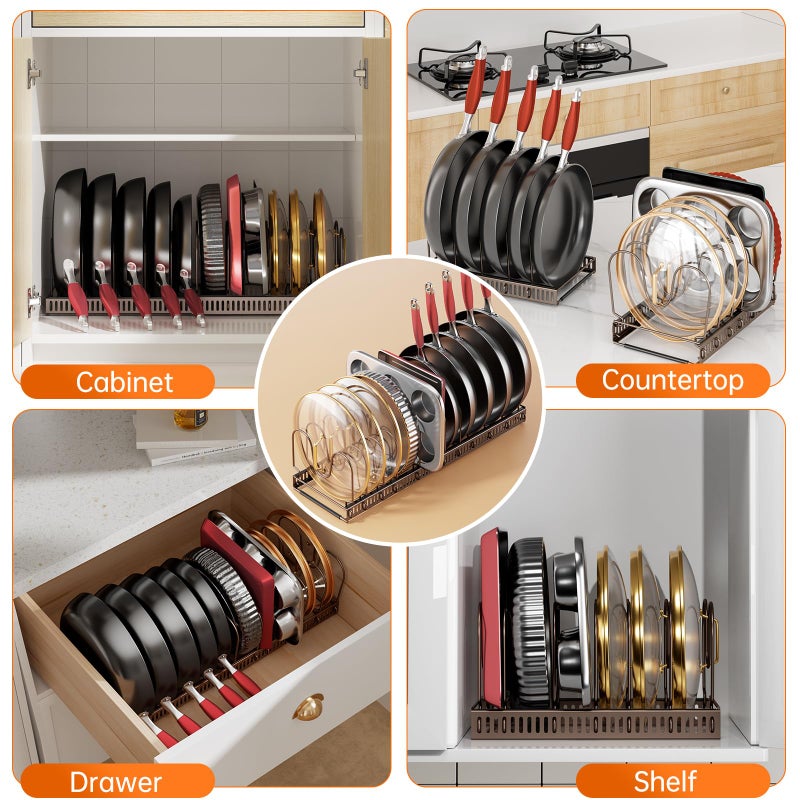 MUDEELA Pots and Pans Organizer under Cabinet, Expandable Pan Lids Organizers inside Cabinet with 12 Adjustable Dividers, Kitchen Storage Organization Pot Holder Cookie Sheet, Cutting Board Organizer - Image 5