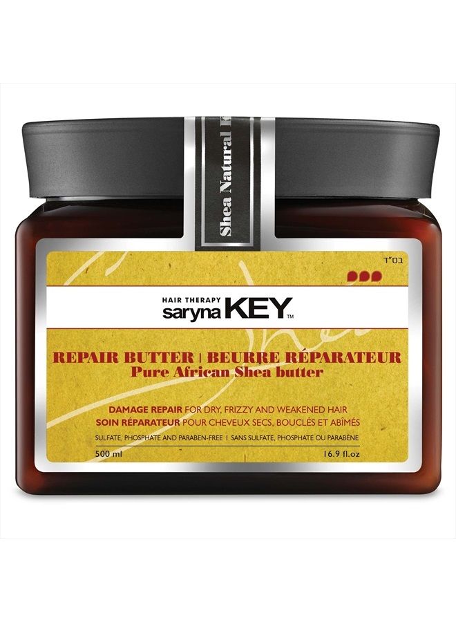Saryna Key Damage Repair Treatment Butter Mask - African Shea Butter for Dry Hair Treatment - Rejuvenating Butter Moisturizer with Natural Keratin and Vitamins A, E, F (500ml/16.9oz) - Image 1