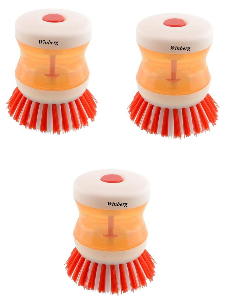 Winberg (R) Round Kitchen Bathroom Brush with Liquid Soap Dispenser Pack of 3 Multicolour BRUSH03 - Image 1