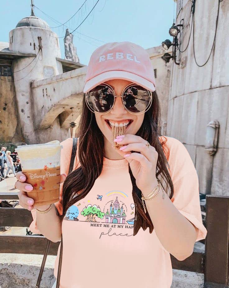 FASHGL Womens World Traveler Shirt Magic Kingdom Graphic Tshirt Matching Trip T-Shirt Girl Vacation Hodilay Short Sleeve Top Light Pink - Image 2