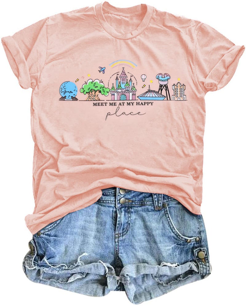 FASHGL Womens World Traveler Shirt Magic Kingdom Graphic Tshirt Matching Trip T-Shirt Girl Vacation Hodilay Short Sleeve Top Light Pink - Image 1