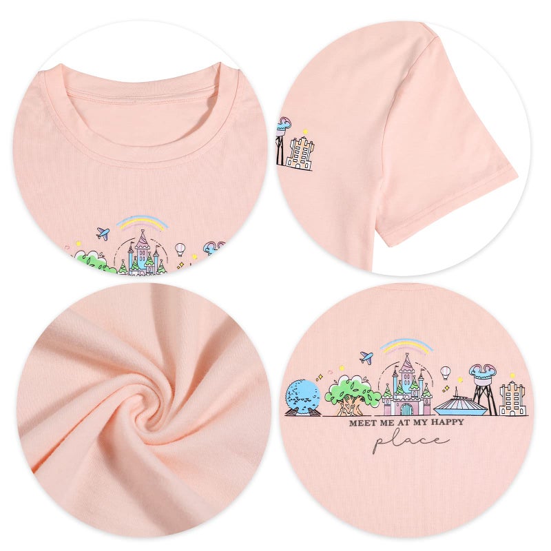 FASHGL Womens World Traveler Shirt Magic Kingdom Graphic Tshirt Matching Trip T-Shirt Girl Vacation Hodilay Short Sleeve Top Light Pink - Image 3