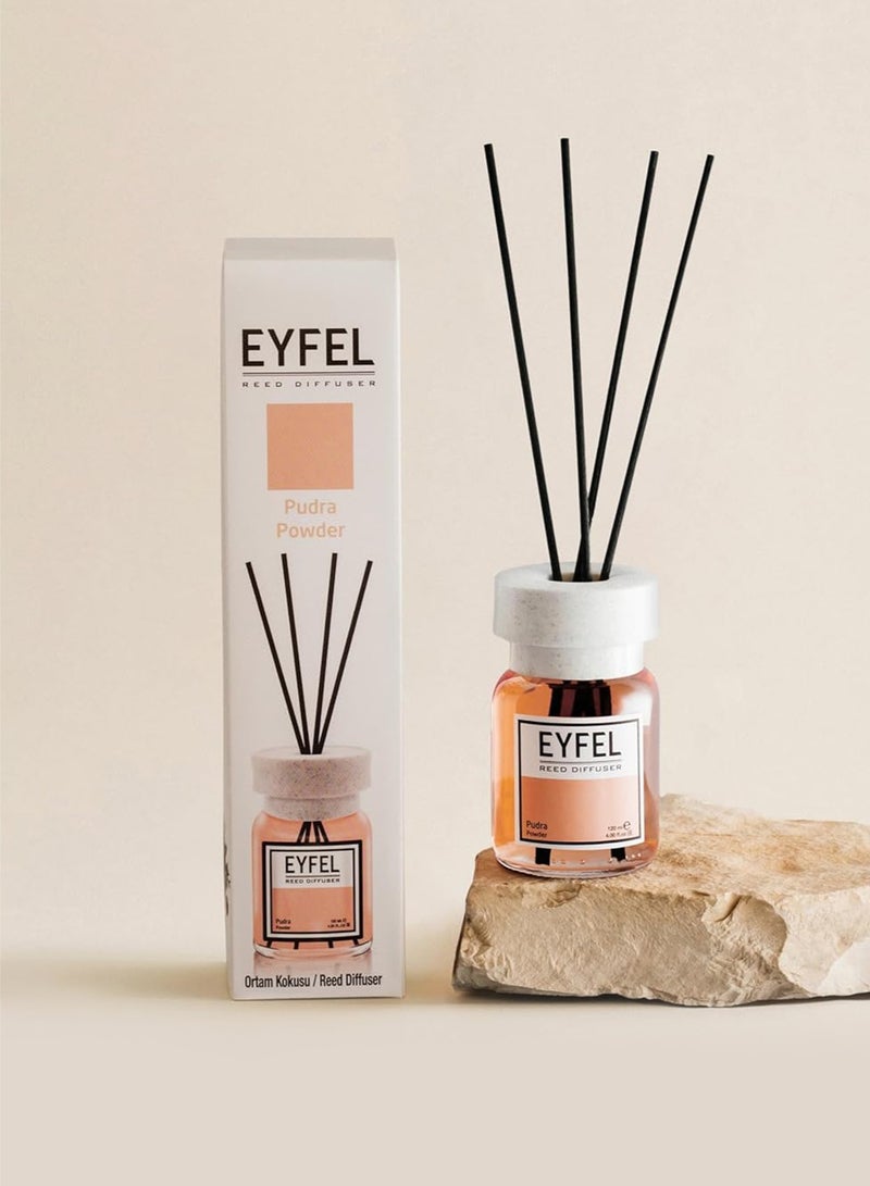 آيفيل معطر جو أعواد (بودرة) 120 مل | معطر جو يدوم طويلاً للمنزل والمكتب | معطر جو لطيف وناعم من إيفل للمساحات الداخلية مع 4 أعواد من الخيزران - Image 3