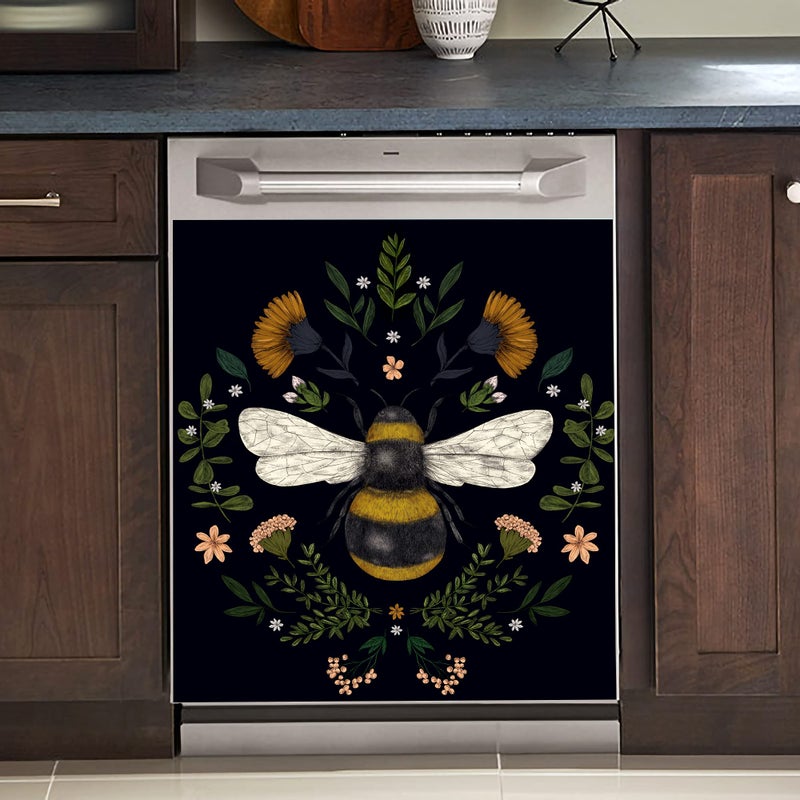 Yosa Yosa Kitchen Decor Autumn Bee Dishwasher Cover Magnetic StickerSpring Flower Decal MagnetWasp Magnetic Dishwasher Door Floral Animal Home Decor Washing Machine 23x26inch