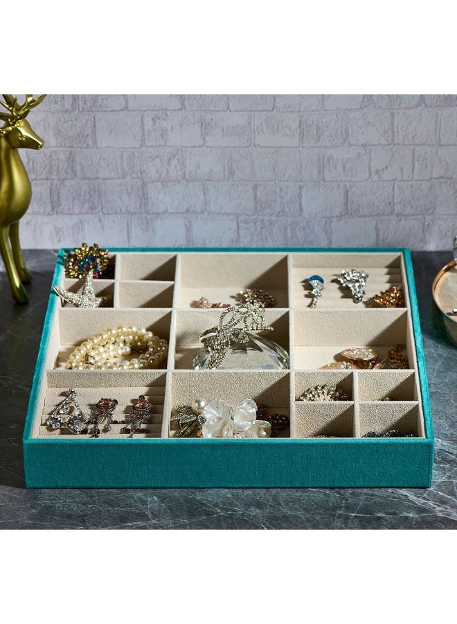 Danube Home Elsa Velvet Jewelry Organizer - 38X38X5Cm Turquoise Stylish Mdf & Velvet Jewelry Storage Box For Rings, Necklaces, Earrings & Bracelets Decorative Home Accessories - Image 1