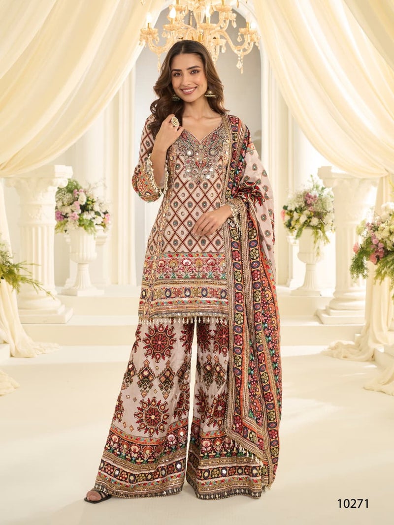ANAITA White Crep Silk Free Size Stitched Suit with Aari & Digital Print Work - Image 1