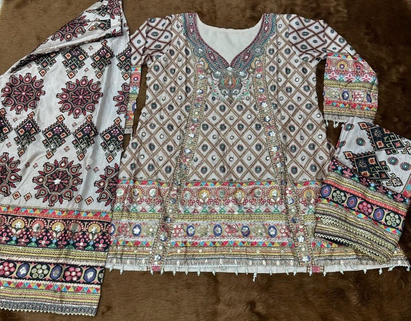 ANAITA White Crep Silk Free Size Stitched Suit with Aari & Digital Print Work - Image 4