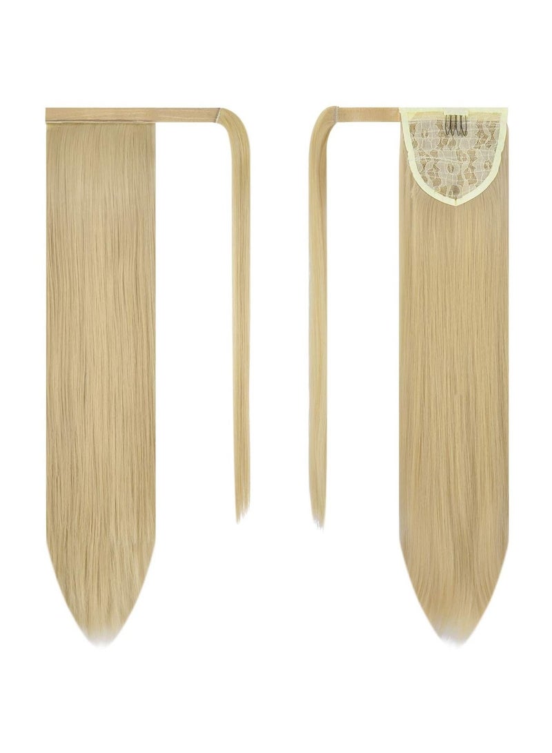 Estelle Long Straight Wrap Around Synthetic Ponytail Clip in Hair Extensions One Piece Hairpiece Binding Pony Tail Extension for Women (24/613#Light Blonde mix Bleach Blonde Evenly) - Image 2