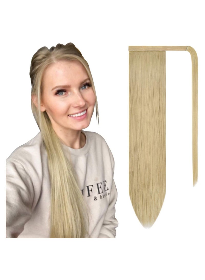 Estelle Long Straight Wrap Around Synthetic Ponytail Clip in Hair Extensions One Piece Hairpiece Binding Pony Tail Extension for Women (24/613#Light Blonde mix Bleach Blonde Evenly) - Image 1