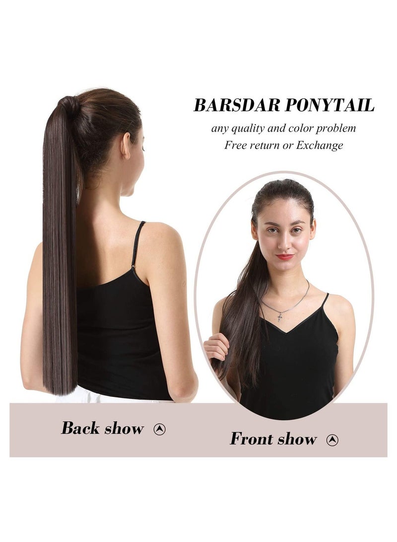Estelle Long Straight Wrap Around Synthetic Ponytail Clip in Hair Extensions One Piece Hairpiece Binding Pony Tail Extension for Women (24/613#Light Blonde mix Bleach Blonde Evenly) - Image 4