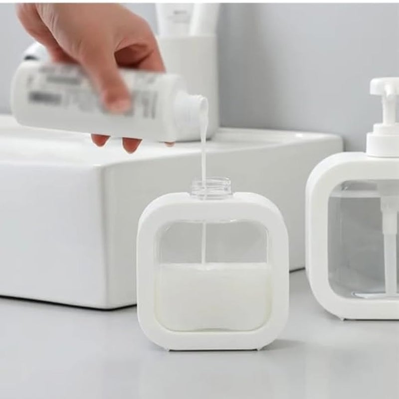 500ml Square Clear Soap Dispenser Bottle, Refillable Bathroom Soap Dispenser for Lotion, Shampoo and Shower Gel, Elegant Kitchen Decor (1, White) - Image 2