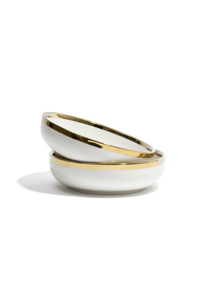 Beyond Homes Handcrafted Ceramic Pasta Bowl Set, 20 cm | Microwave & Dishwasher Safe Pasta Plates Glossy Finish | Deep Plate | Ceramic Serving Bowl, 650 ml Each (White Gold- Set of 2) - Image 1