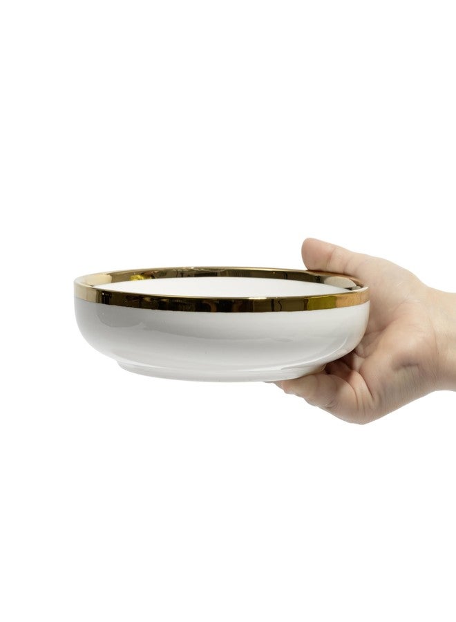 Beyond Homes Handcrafted Ceramic Pasta Bowl Set, 20 cm | Microwave & Dishwasher Safe Pasta Plates Glossy Finish | Deep Plate | Ceramic Serving Bowl, 650 ml Each (White Gold- Set of 2) - Image 5