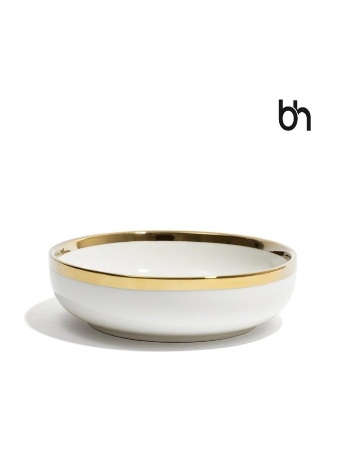 Beyond Homes Handcrafted Ceramic Pasta Bowl Set, 20 cm | Microwave & Dishwasher Safe Pasta Plates Glossy Finish | Deep Plate | Ceramic Serving Bowl, 650 ml Each (White Gold- Set of 2) - Image 4