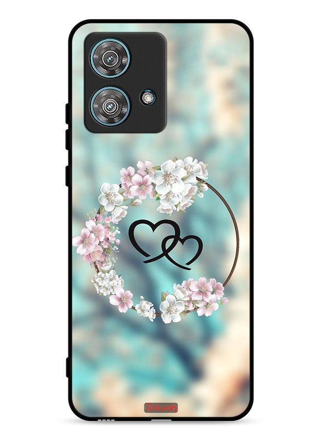 Tolwak غطاء حماية لهاتف موتورولا إيدج 40 نيو 5G بتصميم قلوب في حلقة فن - Image 1