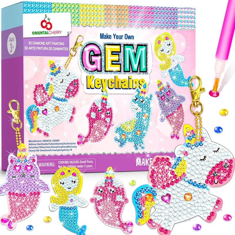 ORIENTAL CHERRY Arts and Crafts for Kids Ages 8-12 - Make Your Own GEM Keychains - 5D Diamond Art Painting by Numbers Kits Girls Kids Ages 3-5 4-6 6-8 Toys Birthday Easter Basket Stuffers Christmas Stocking Gifts - Image 1