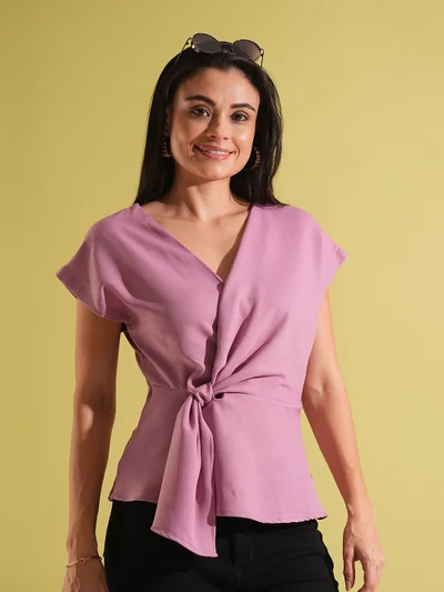 globus Women Wrap V-Neck Extended Sleeves Twisted Detail Workwear Top