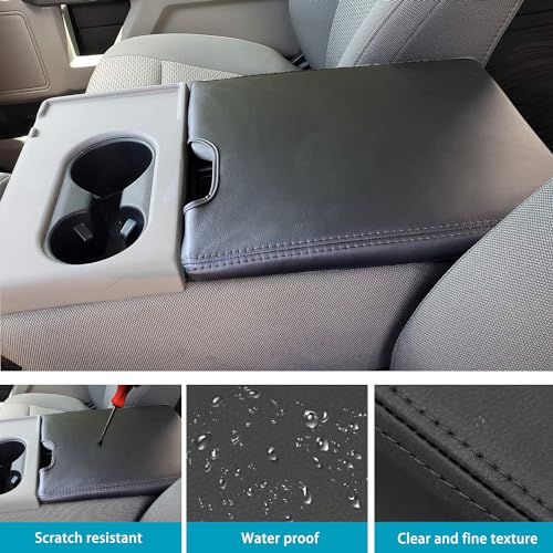 LOCOY Center Console Armrest Cover for Ford F150 Accessories 2015-2025 for F250 F350 F450 2017-2025 with 40/20/40 Jump Seat, Arm Rest Cushion Protection Interior, Middle Console Cover (Black Stitches) - Image 5