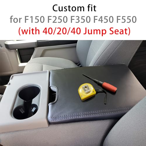 LOCOY Center Console Armrest Cover for Ford F150 Accessories 2015-2025 for F250 F350 F450 2017-2025 with 40/20/40 Jump Seat, Arm Rest Cushion Protection Interior, Middle Console Cover (Black Stitches) - Image 2