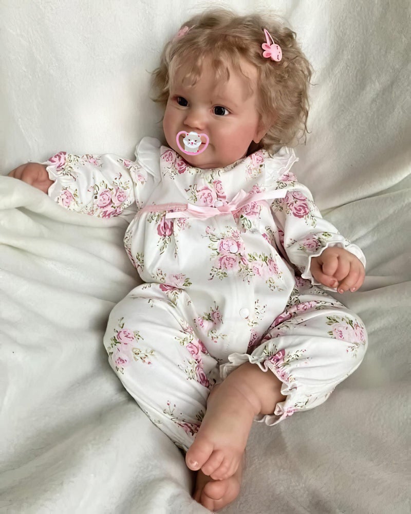 TERABITHIA 20 Inches Real Baby Size Rooted Curly Hair Sweet Face Lifelike Reborn Baby Doll Crafted in Full Body Vinyl Anatomically Correct Realistic Newborn Girl Dolls Washable for Girls - Image 1