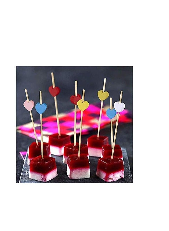 100pcs 12cm Heart Craft  Bamboo Cocktail Picks Fruit Food Sticks Disposable Toothpicks - Image 1