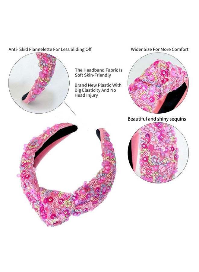 شيما 3 قطع من عصابات الرأس المصنوعة من الترتر للنساء والفتيات، عصابات رأس مزينة بعقدة علوية لامعة بألوان قوس قزح النيون، إكسسوارات شعر للأطفال والفتيات والنساء - Image 2