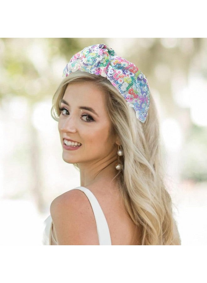 شيما 3 قطع من عصابات الرأس المصنوعة من الترتر للنساء والفتيات، عصابات رأس مزينة بعقدة علوية لامعة بألوان قوس قزح النيون، إكسسوارات شعر للأطفال والفتيات والنساء - Image 5