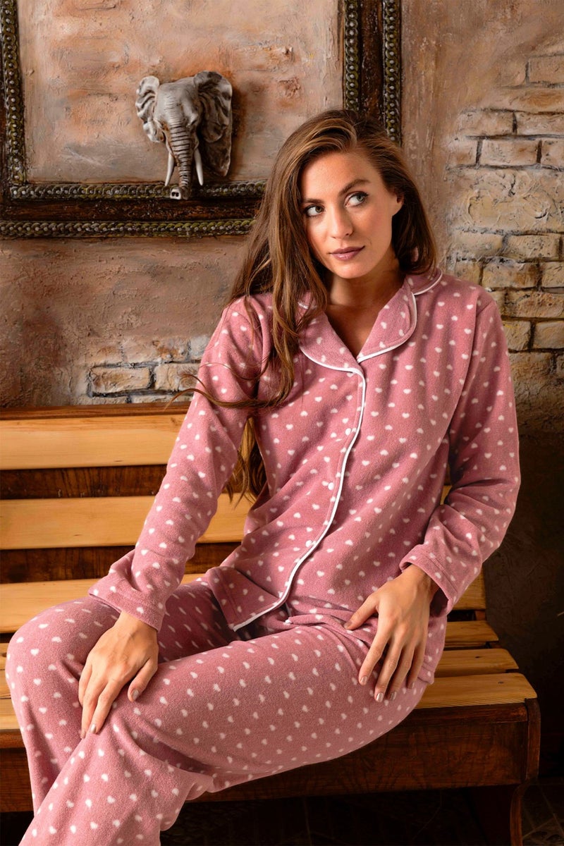 Yeşil Green Women's Winter Welsoft Plush Pearl Fleece Button Pajama Set 'silky Texture'  - Image 1
