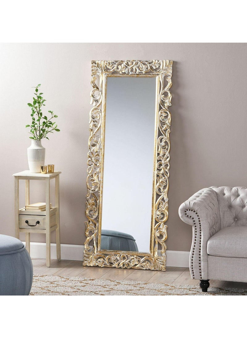 Wooden Twist Wooden Twist Traditional Floral Design Mango Wood Hand Carved Decorative Wall Standing Frame ( With Mirror )  - Image 1