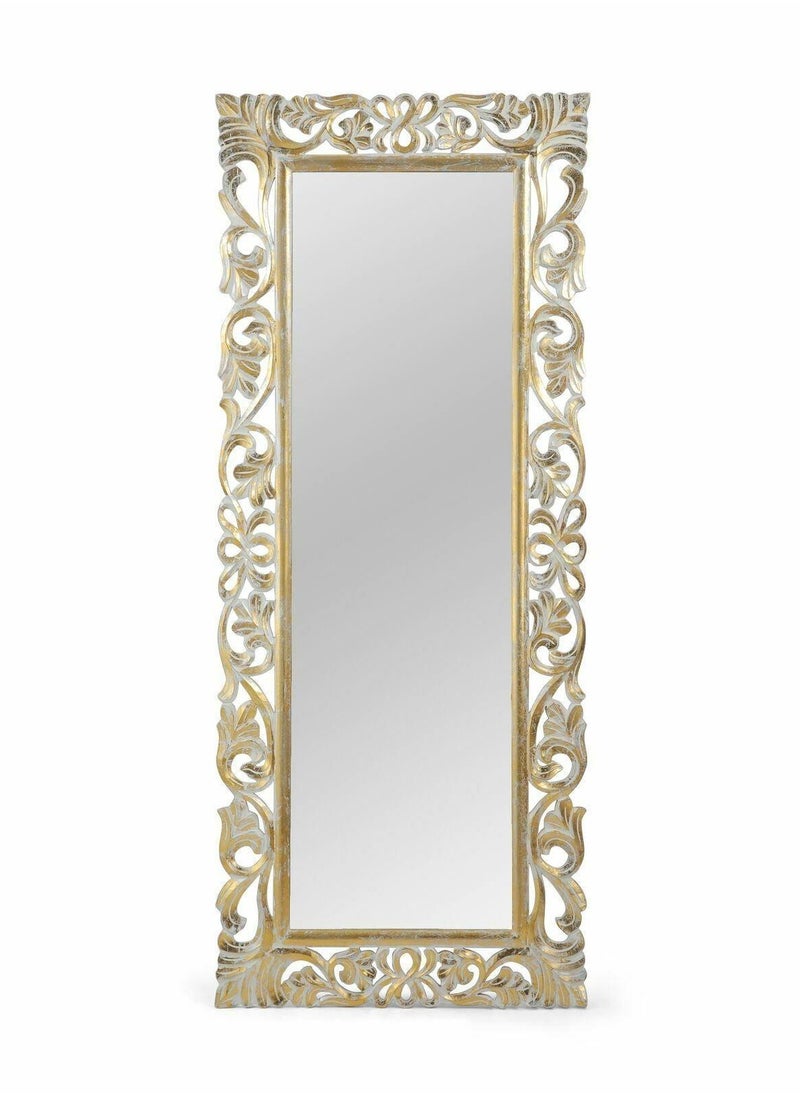 Wooden Twist Wooden Twist Traditional Floral Design Mango Wood Hand Carved Decorative Wall Standing Frame ( With Mirror )  - Image 2