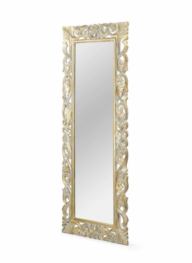 Wooden Twist Wooden Twist Traditional Floral Design Mango Wood Hand Carved Decorative Wall Standing Frame ( With Mirror )  - Image 3