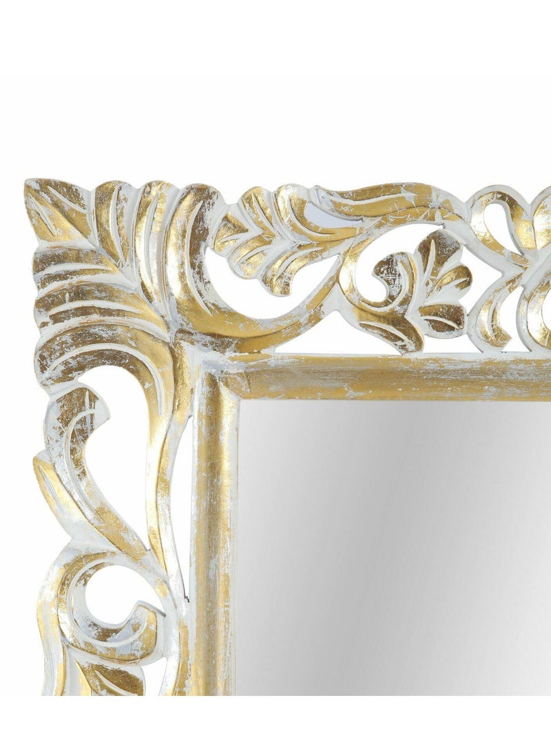 Wooden Twist Wooden Twist Traditional Floral Design Mango Wood Hand Carved Decorative Wall Standing Frame ( With Mirror )  - Image 4