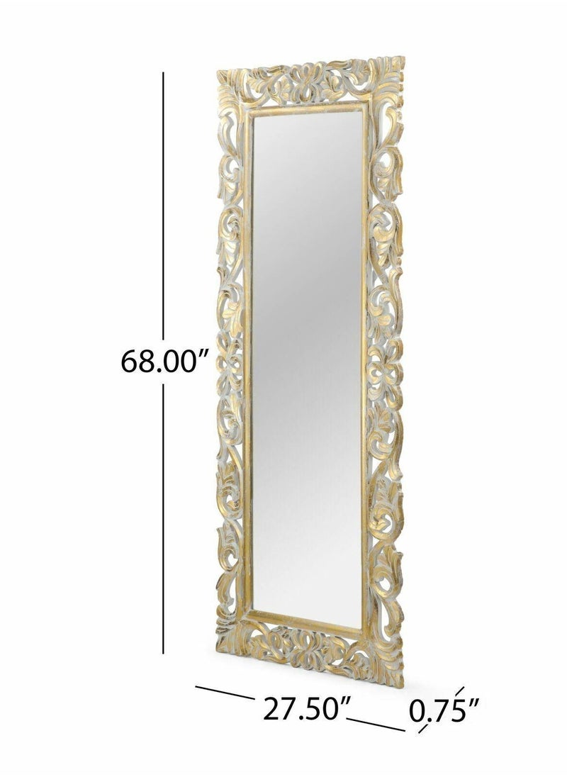 Wooden Twist Wooden Twist Traditional Floral Design Mango Wood Hand Carved Decorative Wall Standing Frame ( With Mirror )  - Image 5