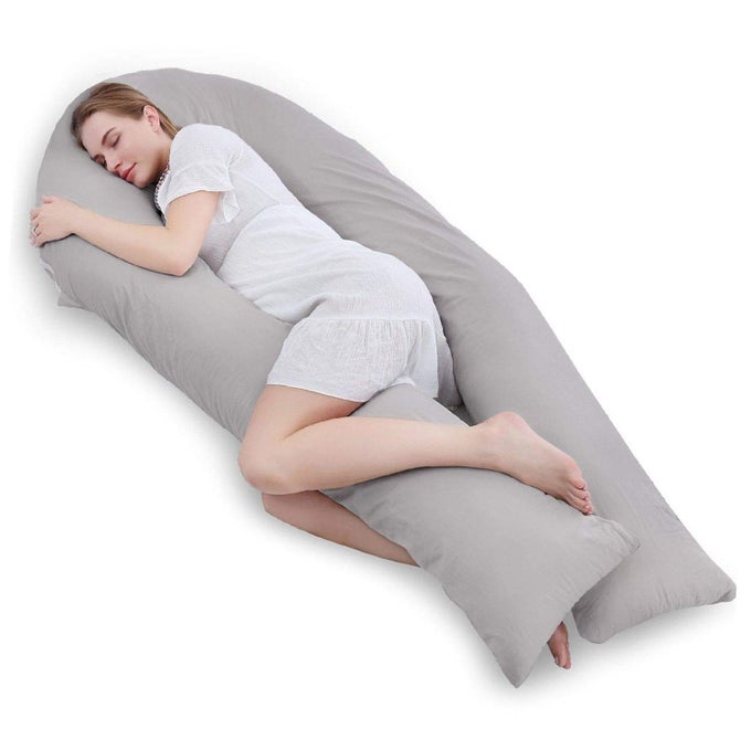 LONG U SHAPED PREGNANCY PILLOWBODY PILLOWLUMBAR PILLOWMATERNITY PILLOW WITH COTTON ZIPPERED COVERGREY