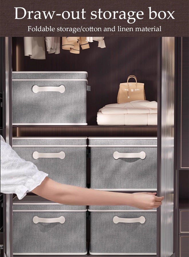 DUNISO Set of 2 ，Foldable Storage Box, Fabric Collapsible Closet Drawers  With Removable Lids And Three handles,Washable Storage Containers For Bedroom,Closet,Office,Living Room（Grey) - Image 3