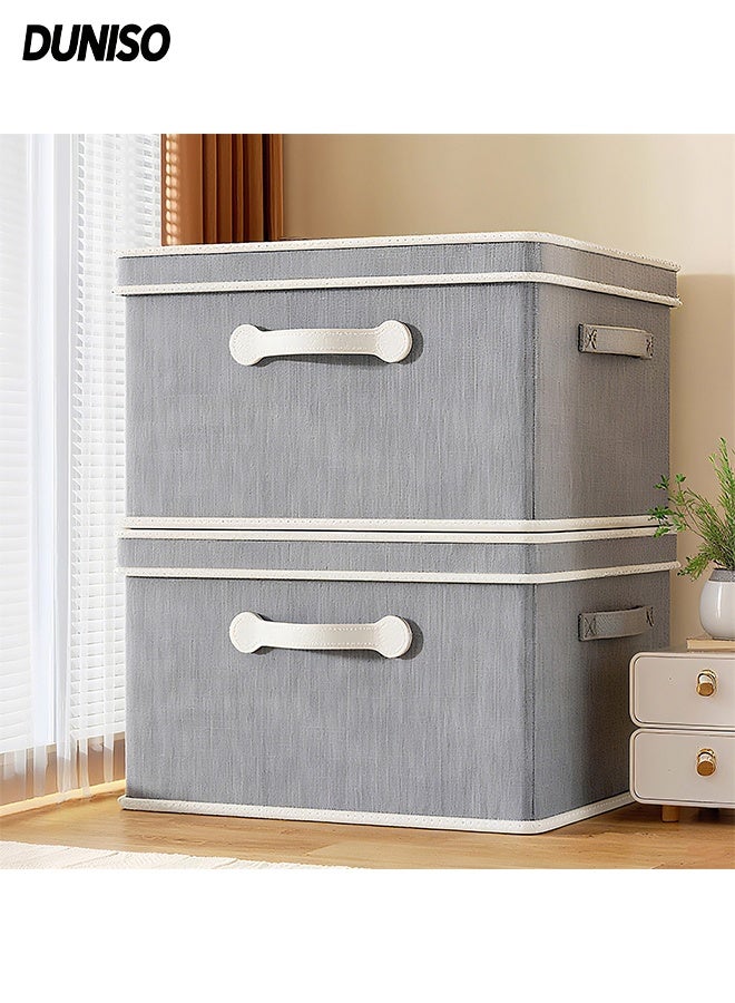 DUNISO Set of 2 ，Foldable Storage Box, Fabric Collapsible Closet Drawers  With Removable Lids And Three handles,Washable Storage Containers For Bedroom,Closet,Office,Living Room（Grey) - Image 1