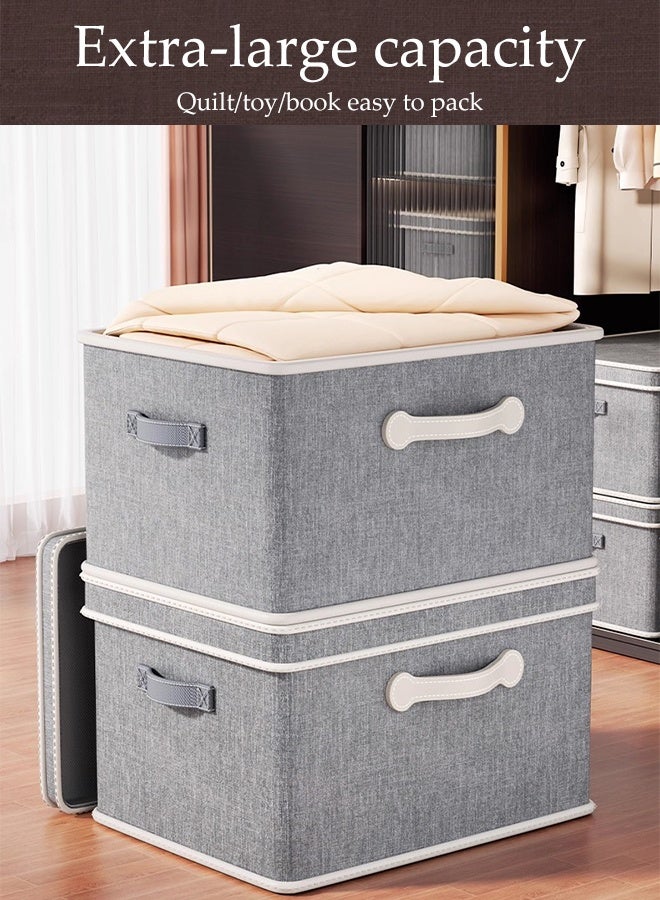 DUNISO Set of 2 ，Foldable Storage Box, Fabric Collapsible Closet Drawers  With Removable Lids And Three handles,Washable Storage Containers For Bedroom,Closet,Office,Living Room（Grey) - Image 4