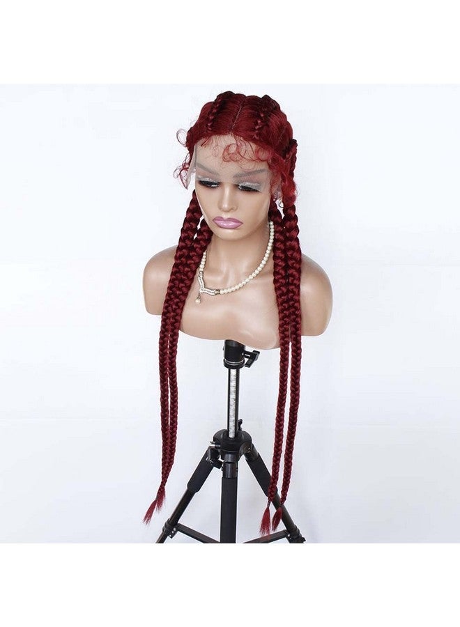 Melody Wig 36" Synthtic Red Lace Front Braid Wigs 4Box Braid Wigs With Baby Hair 100% Handmade Braiding Long Hair Wigs … - Image 1