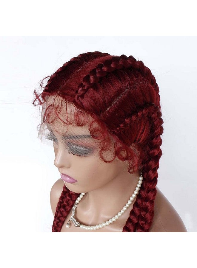 Melody Wig 36" Synthtic Red Lace Front Braid Wigs 4Box Braid Wigs With Baby Hair 100% Handmade Braiding Long Hair Wigs … - Image 5