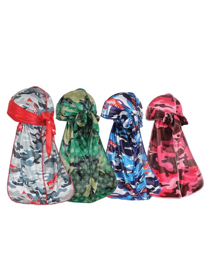 ForceWave 4Pcs Designer Silk Durags Luxury Silky Durags For Men Designer Durag ; Durag Pack ; Durag Waves For Men - Image 1