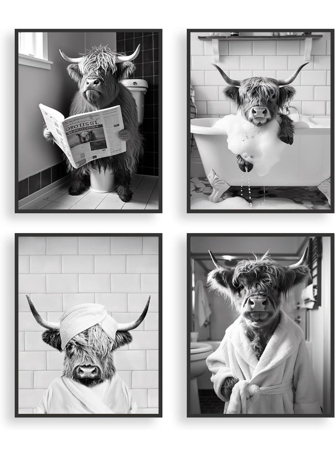 Astrdecor Highland Cow Funny Bathroom Decor Wall Art - Image 1