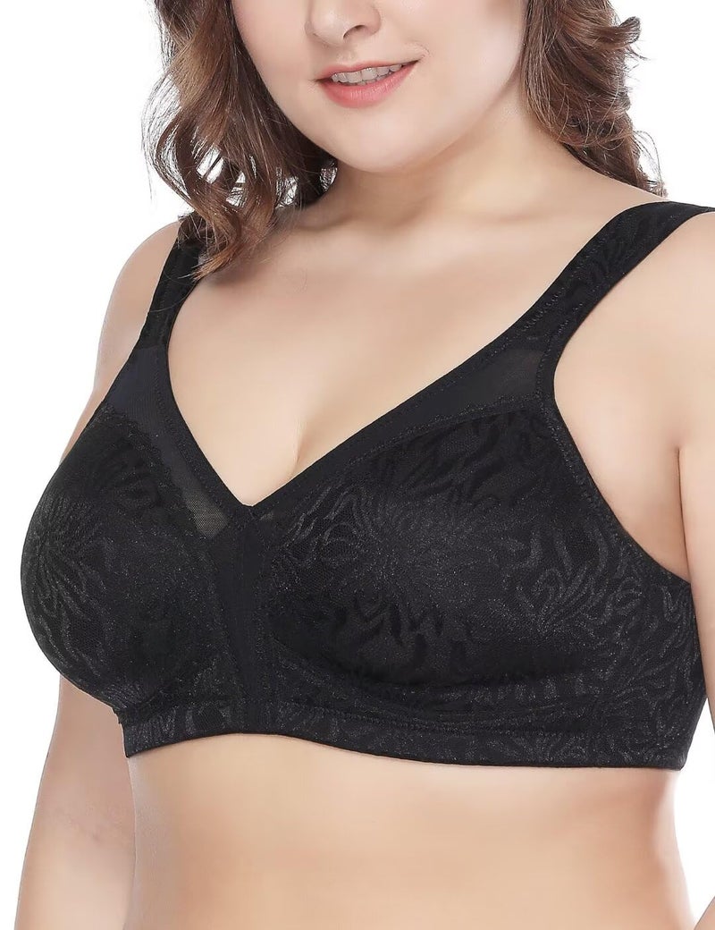 Deyllo صدرية ديللو للنساء بتغطية كاملة ومقاس زائد مريحة بدون سلك وغير مبطنة (أسود، 36DDD) - Image 2