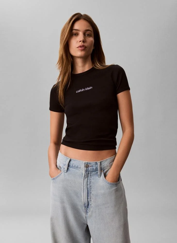 Ribbed Embroidered Logo T-shirt
