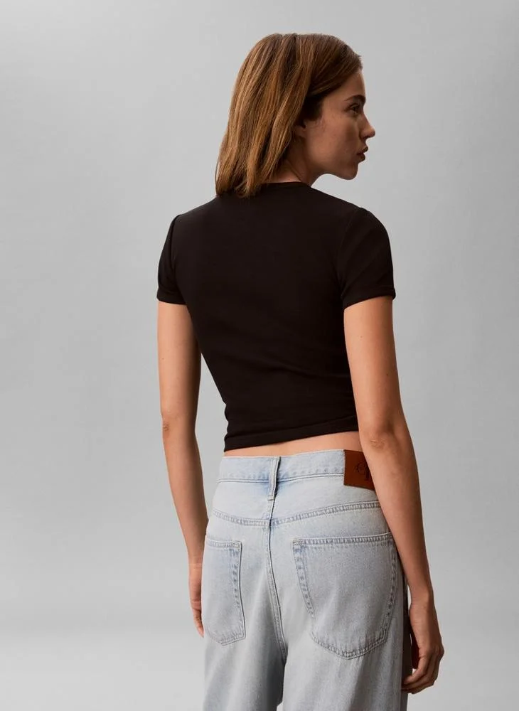 Calvin Klein Jeans  Ribbed Embroidered Logo T-shirt for Women | Best Price UAE