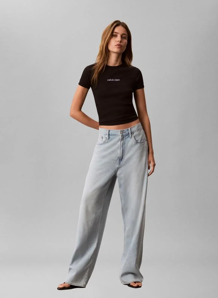 Calvin Klein Jeans  Ribbed Embroidered Logo T-shirt for Women | Best Price UAE