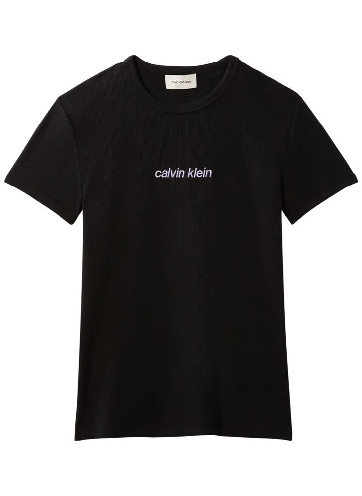 Calvin Klein Jeans  Ribbed Embroidered Logo T-shirt for Women | Best Price UAE