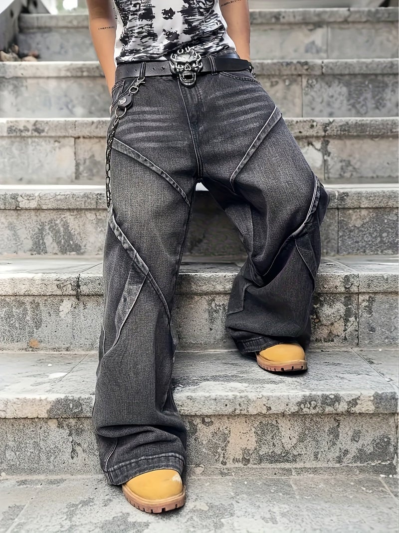 Men'S High Street Vintage-Style Long Pants Made to Look Like Faux Denim - Featuring Stretchy Faux Denim Fabric, a Loose Fit, And a Retro Washed Appearance, Suitable for Both Casual And Forma - Image 4